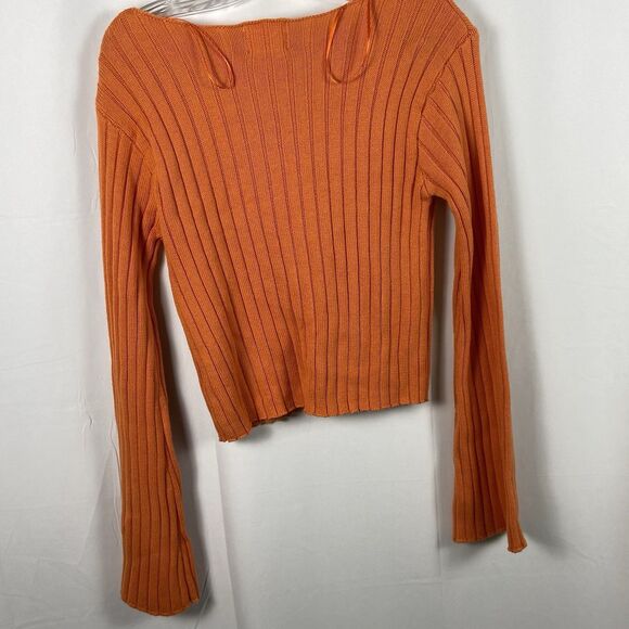 Hippie Rose Women’s Crop Sweater Orange Ribbed Sz L Open Neck Boho Long Sleeve - Picture 8 of 11
